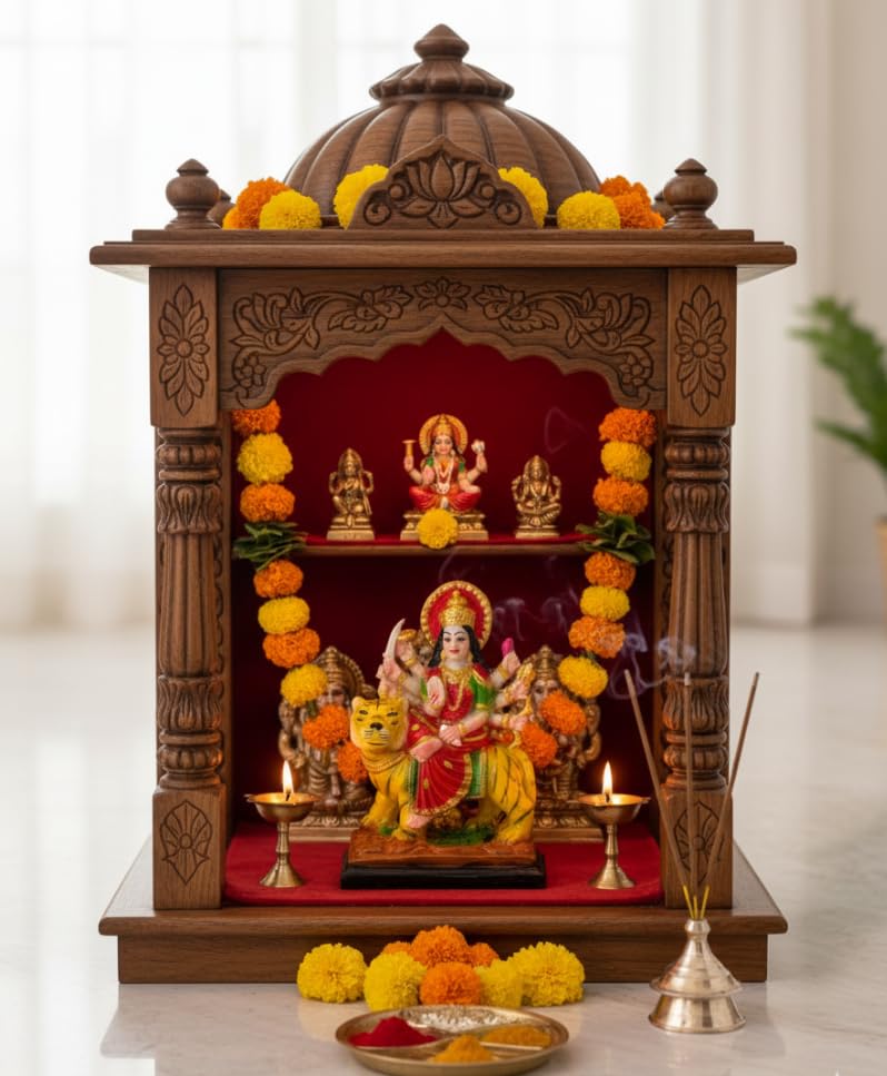 Image of Durga Maa Idol Sitting on Tiger Resin Murti for Home Temple & Pooja Room | Sherawali MATA Murti Small Size for Navratri Decoration | Durga MATA Idol for Home Decor (21 cm)