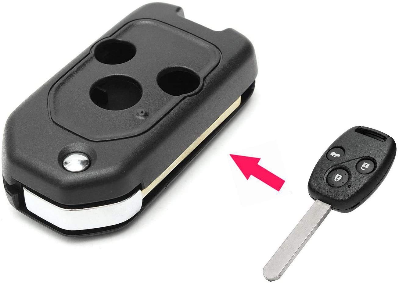 althiqahkey Modified Car Remote Key Case Uncut Flip Key Blade Fob Shell Case For Honda Accord Civic CR-V Fit Jazz Insight Odyssey Pilot (3 BUTONS)