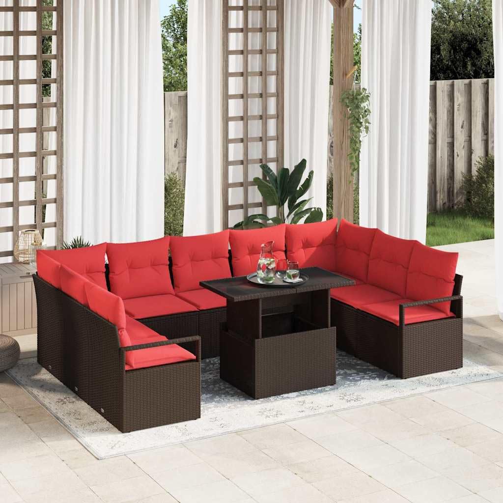 vidaXL Set Divano da Giardino con Cuscino 10 PCS Marrone Poly Rattan, Set di divani modulari Leggeri per Esterni, arredo Moderno per Giardino e terrazza, Stile e Comfort