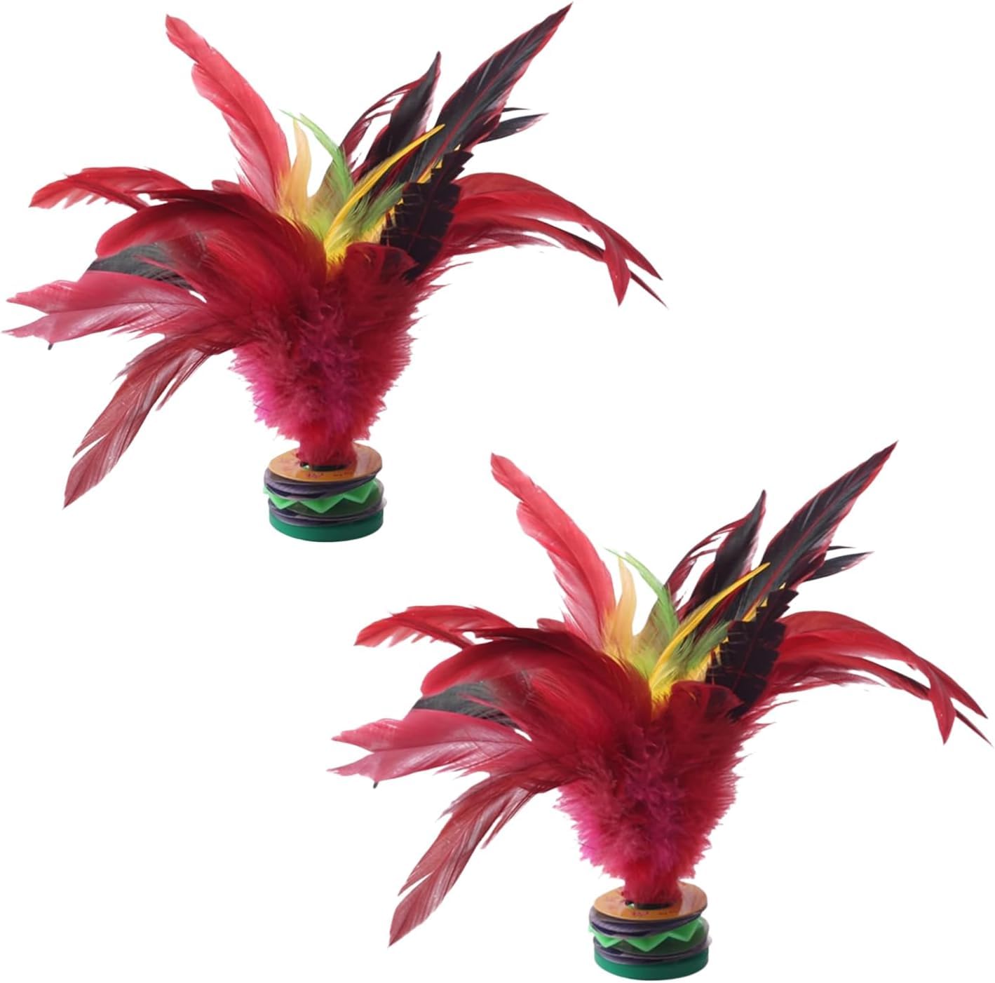 Fxieng 2Pcs Colorful Kick Shuttlecock, Fadeless Feathers Chinese Shuttlecock Adults, Chinese Jianzi Foot Feather Sports Toy for Indoor and Outdoor (20CM)