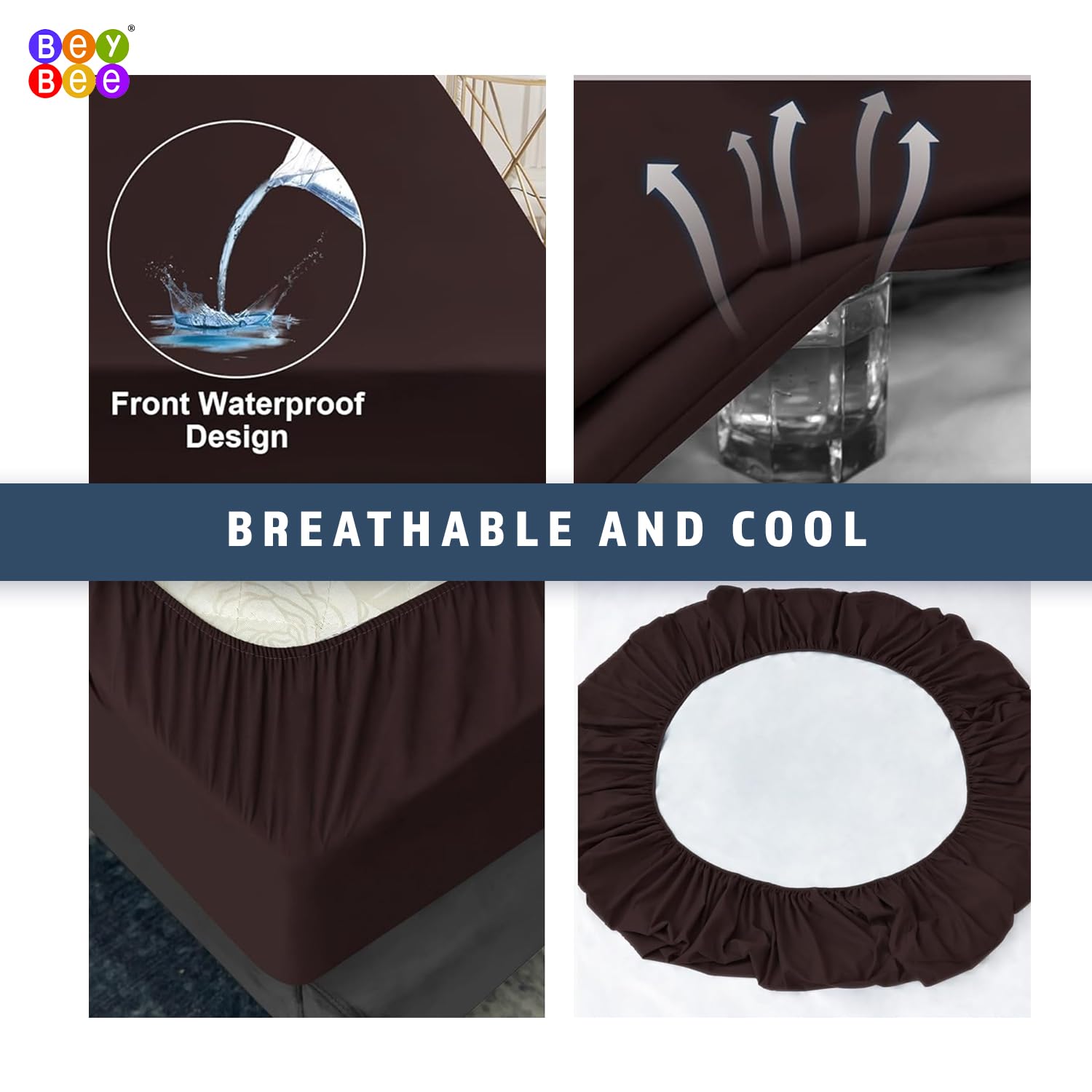 BeyBee 100% Waterproof Interlock Mattress Protector | Breathable, Hypoallergenic, Washable & 2X Absorbency | Soft & Slim Easy Elastic Fitted Bed Protector (Size-78 * 60, Chocolate) - Image 4 thumbnail