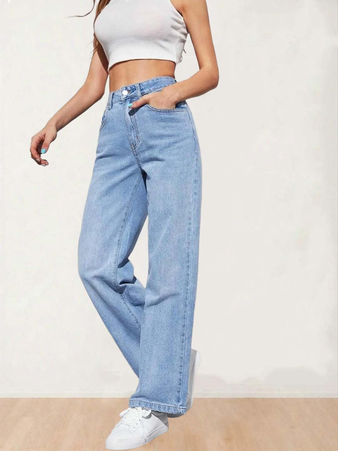 KOTTY Womens Solid High Rise Cotton Lycra Blend Relaxed Fit Jeans - Image 3 thumbnail