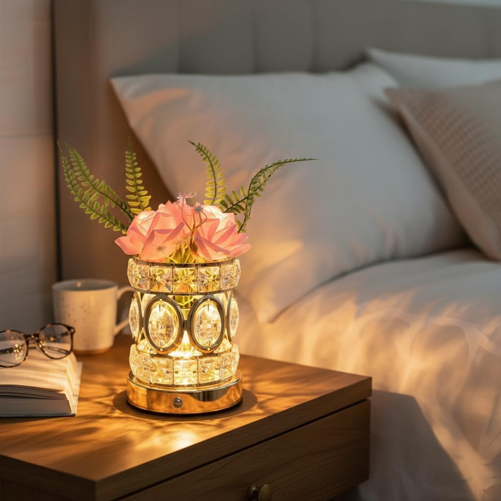 Rose Flower Lamp, Rechargeable Cordless Touch Crystal Table Cute Lamp with 3-Color Dimmable Small Night Light - Birthday Gifts for Women, Mom, Wife, Living Room, Bedroom Decor, Romantic Home Decor