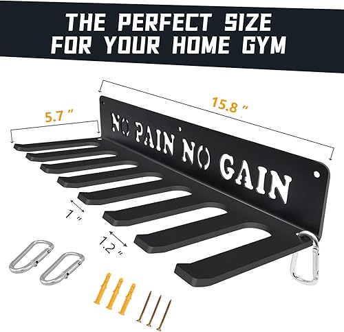 Miniatura 2 de Estante negro de 8 ganchos de metal de gran calibre para entrenamiento, organizador de montaje en pared, almacenamiento de equipo de entrenamiento