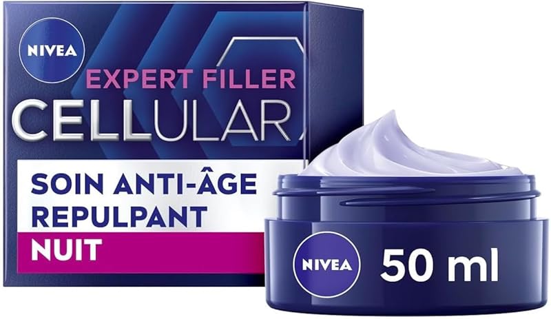 NIVEA Cellular Expert Filler - Soin Visage Anti-Age Repulpant - Crème De Nuit - Hydrate, Raffermit, Redonne Volume & Réduit Rides - Acide Hyaluronique & Acide Folique Pur - Tous Types De Peaux - 50 ml