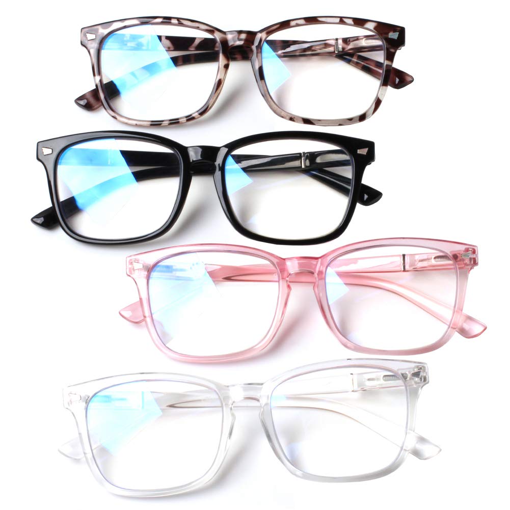 Henotin 4-Pack Blue Light Blocking Reading Glasses Women Men Spring Hinge Computer Readers Anti UV Ray Square Nerd