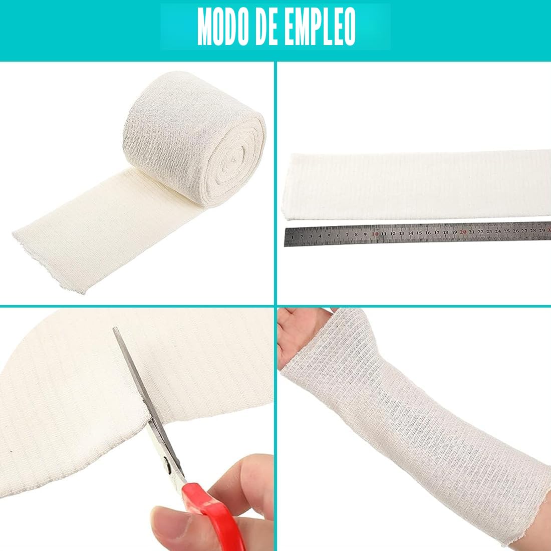 Vendas Tubulares de 7.6 cm x 7.9 m - Vendaje Elástico de Soporte para Brazo y Piernas - Primeros Auxilios - Gasa de Algodón - Talla D