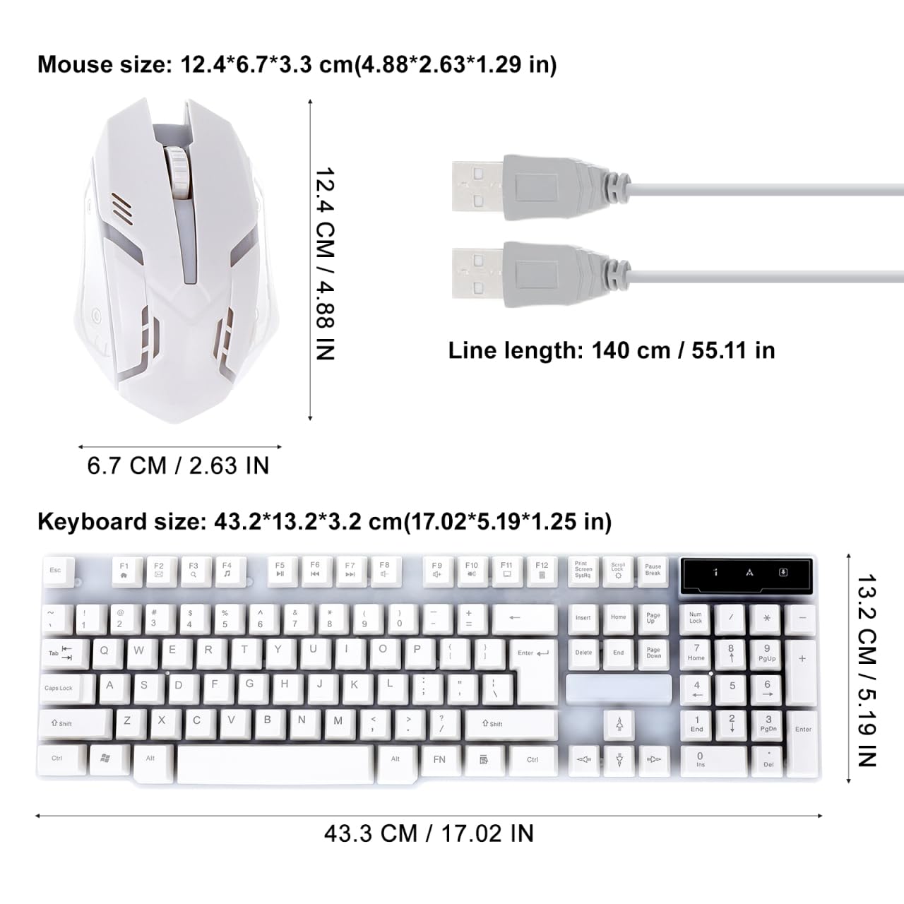 Angoily Set Tastiera Mouse Wired USB Ergonomico Tastiera Gamer Bianco con Retroilluminazione per PC Giochi E Uso Quotidiano