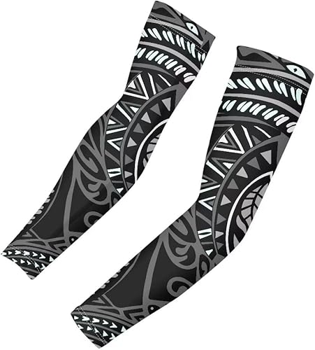 JOAIFO 1 par de mangas de brazo con estampado polinesio para mujeres y hombres, mangas de compresión de enfriamiento de protección solar, juego de