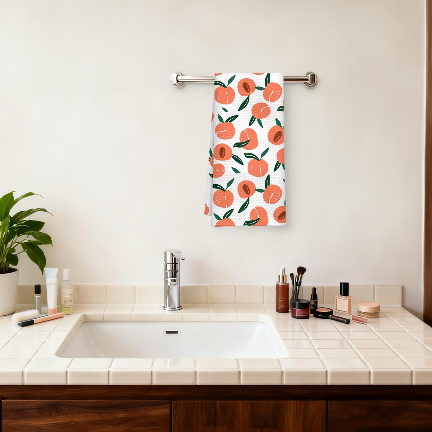 Peach Decor Kitchen Towel, Peach Hand Towel Dish Towel for Kitchen Bathroom Decor, Fruit Lover Gifts, 16x24 Inches - Image 3