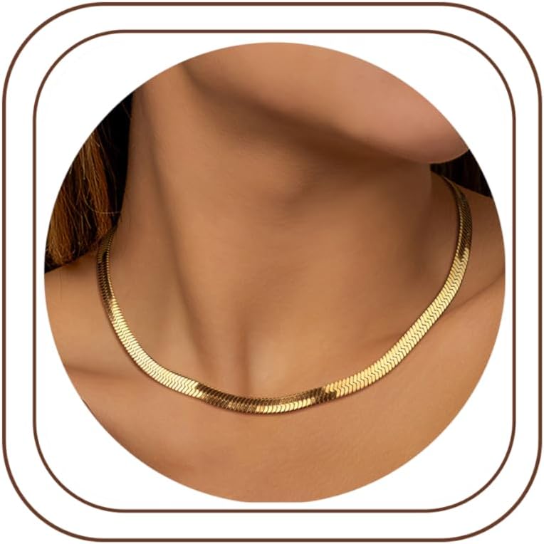 VIROMY Dameshalsketting, 14-karaats goud, stapelbare slangenketting, gedraaide paperclipketting, verstelbaar, meerlaags, Messing, Geen edelsteen