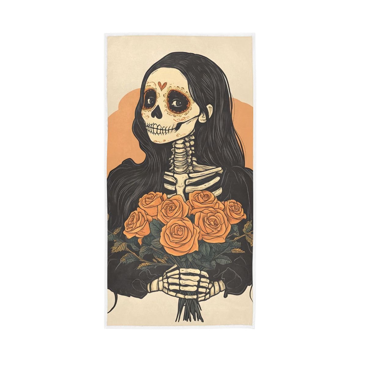HUYGD Skeleton Women with Long Hair Hand Towels and Wash Cloths for Bathroom, Hand Towel for Bathroom, Travel, Camp, Hotel, Spa 15 x 30 Inches