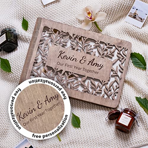 Wooden Memory Photo Album Custom Guest Book Wedding Scrapbook Mothers Gift Large Guest Book Best Gift For Couple Wedding Gift Enjoy The Wood (Leaves, X-Large) #TOP1