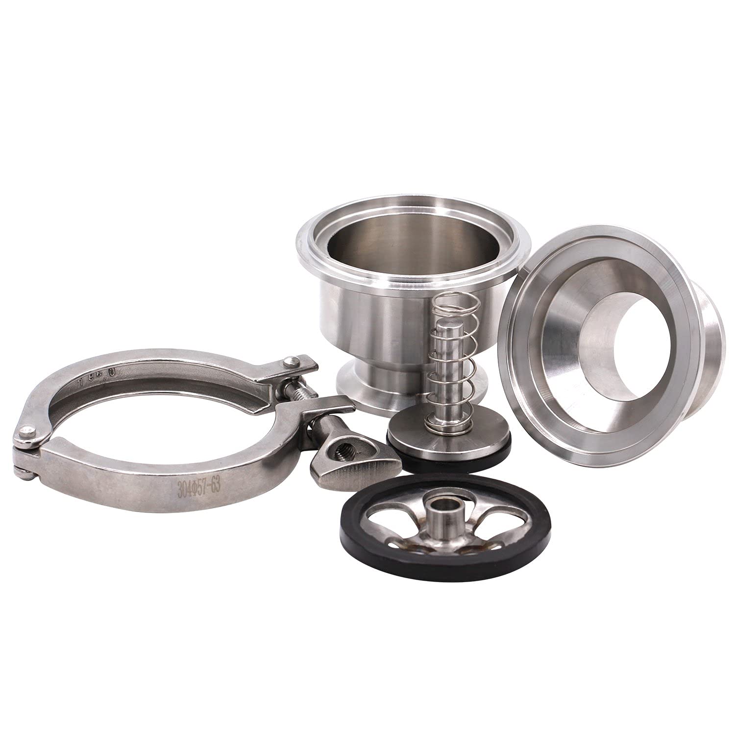 DERNORD Clapet anti-retour sanitaire – Débit unidirectionnel – 3,8 cm, style tri collier, acier inoxydable 304, joint FKM (clapet anti-retour à trois colliers de 3,8 cm)