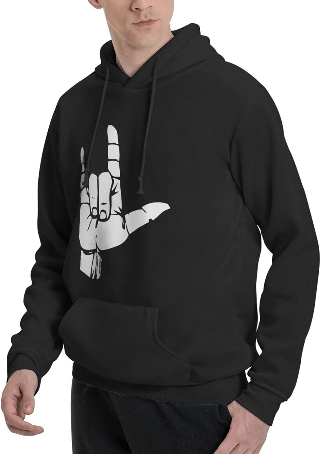 ASL American I Love You Sign Language Men's Sweater Polyester Hoodies Casual Hoody Outwear Jersey with Pocket