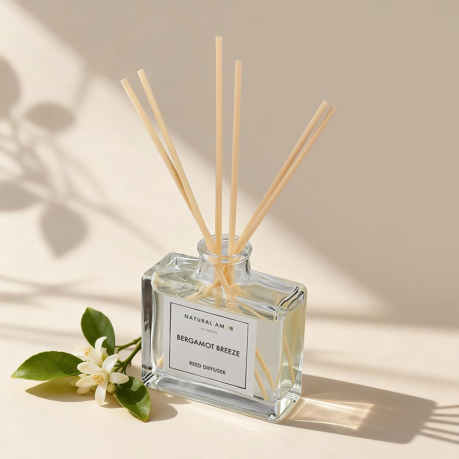 Natural Amor Bergamot Reed Diffuser Set, 3.38 fl oz Scented Diffuser with Sticks Home Fragrance Reed Diffuser for Bathroom Shelf Bedroom Living Room