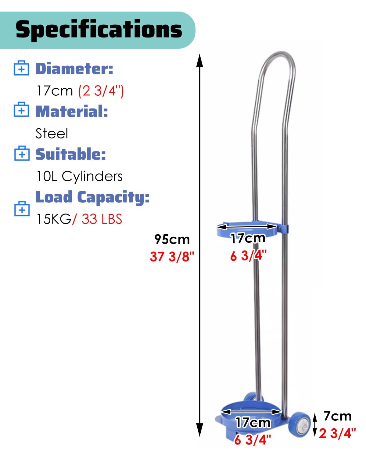 Sauerstoff Wagen Halter für Medizinische Sauerstoffflaschen mit Rädern, Universeller Propangasflaschen-Regalwagen für Häusliche Pflegelabore, für Eine Einzelne Flasche Der Größe E(95cm (37 3/8"))