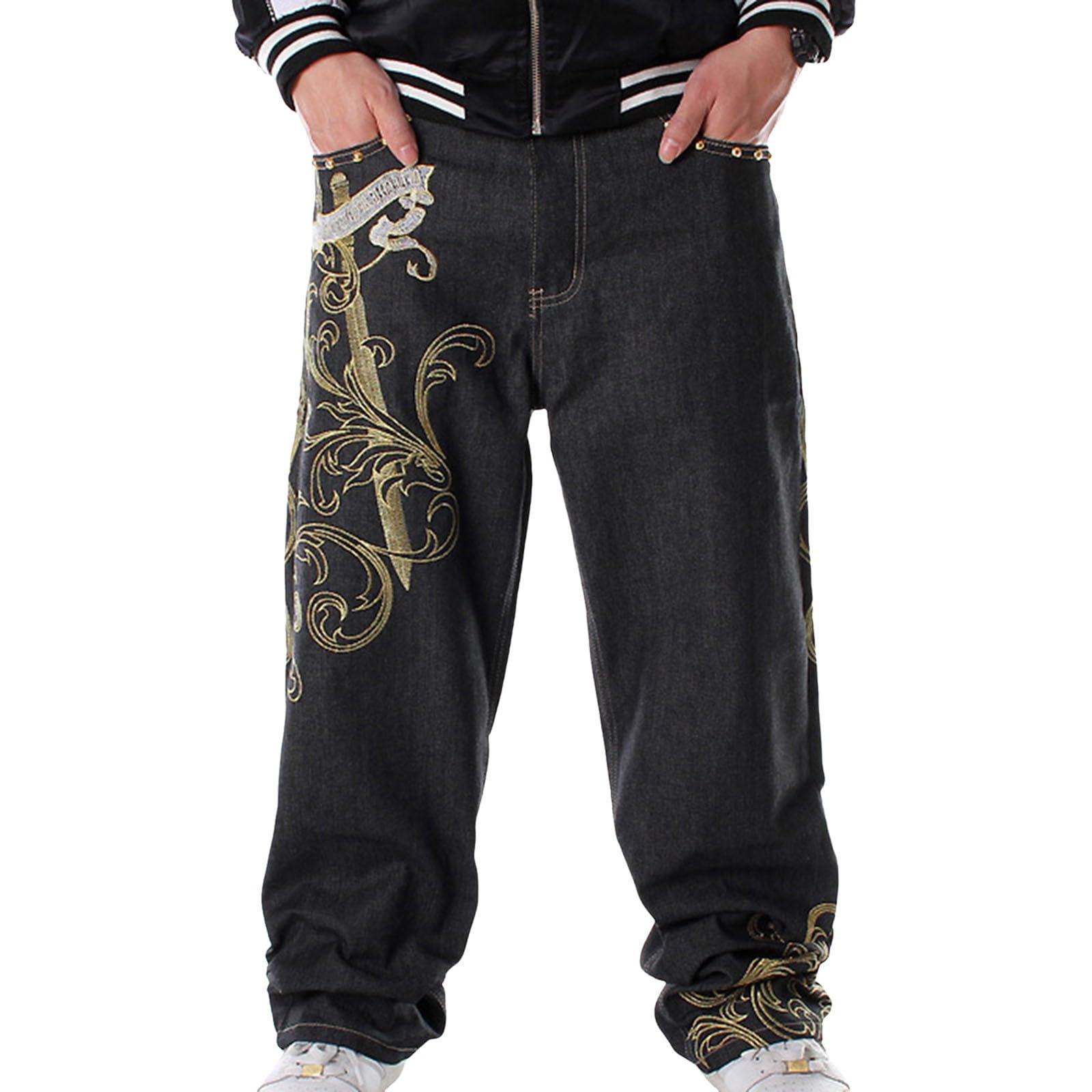 Pantalones de Mezclilla Hombre Estilo Urbano Hiphop Baile Callejero Estampado Casual Corte Recto Lavado Ancho