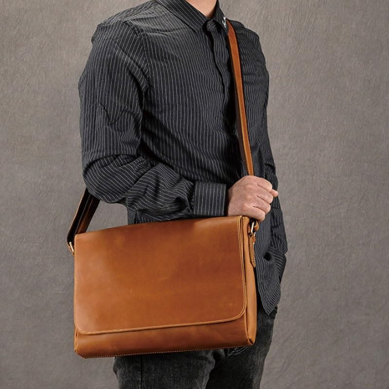 Men's Genuine Leather Crossbody Bag Flip Top Shoulder Single Can Hold