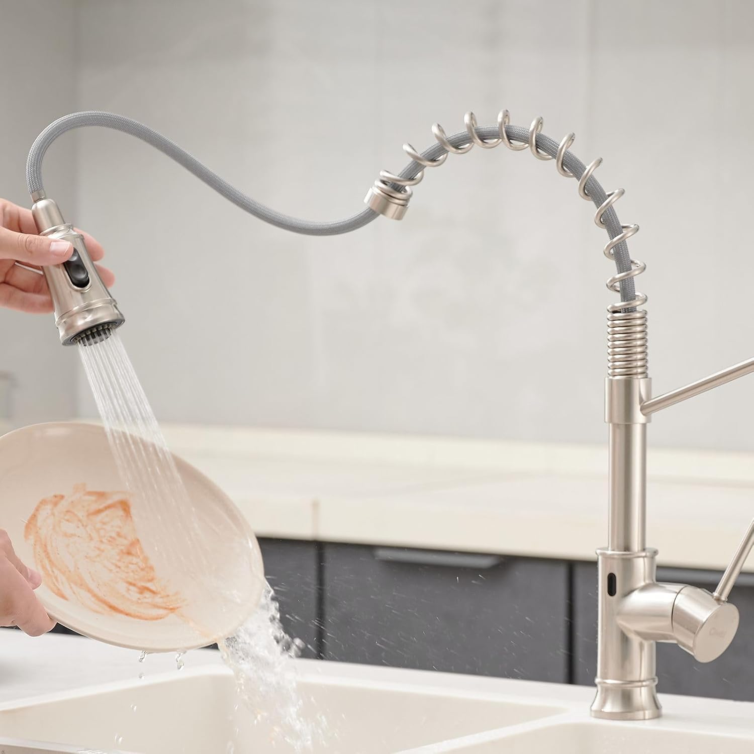 Touchless Sensor Pull-Down Kitchen Faucet for Effortless Cleanliness Hands-Free Operation Modern Brushed Nickel Finish