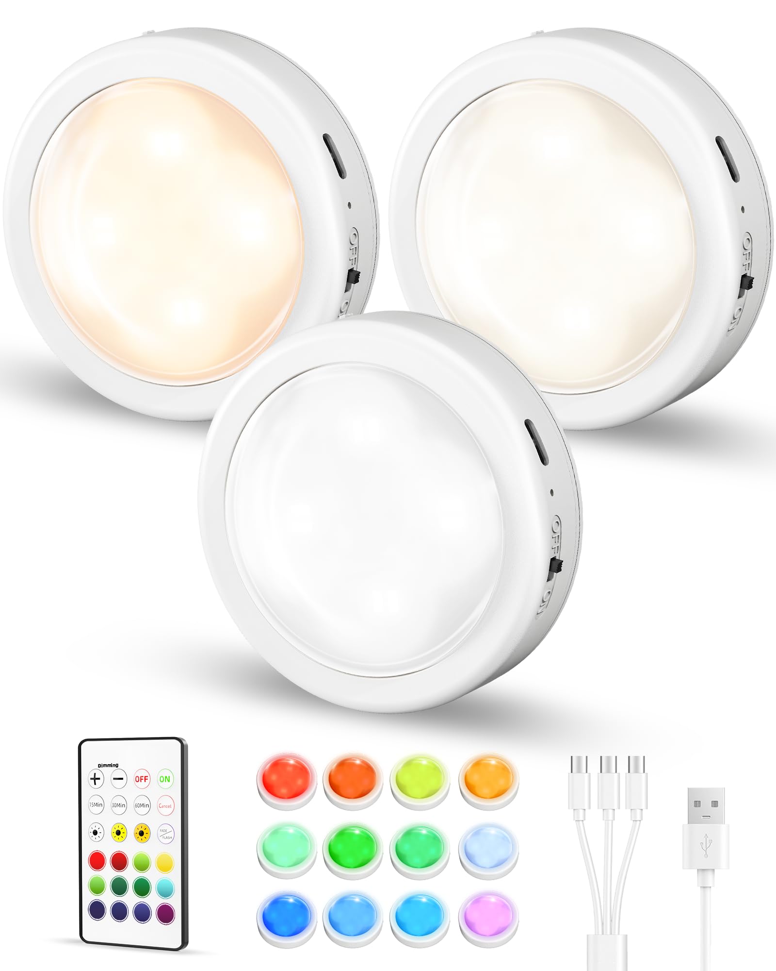 EZVALO Rechargeable Puck Lights with Remote Under Cabinet Lighting 2 95 Mini Tap Lights Closet Light 16 RGB