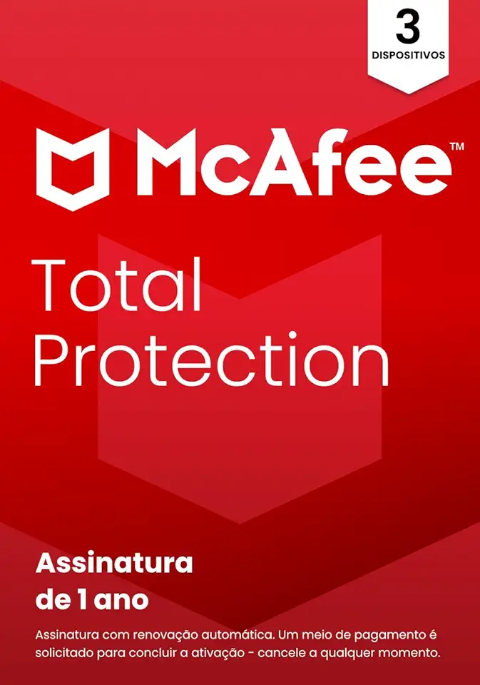 McAfee Total Protection | 3 dispositivos | Software de segurança cibernética inclui antivírus, VPN segura, gerenciador de senhas, monitoramento da Dark Web | Cartão-chave
