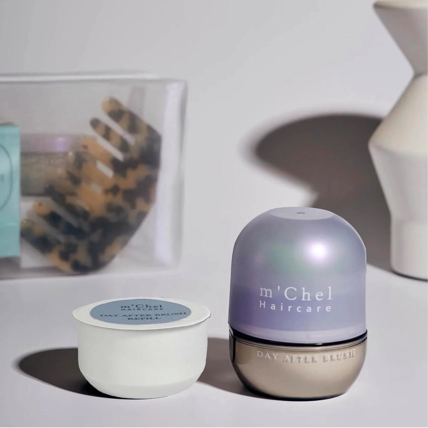 m'chel Day After Brush Dry Shampoo 0.45oz, Refillable Powder Dry Shampoo, Deodorizes and Absorbs Oil (fragrance-free)