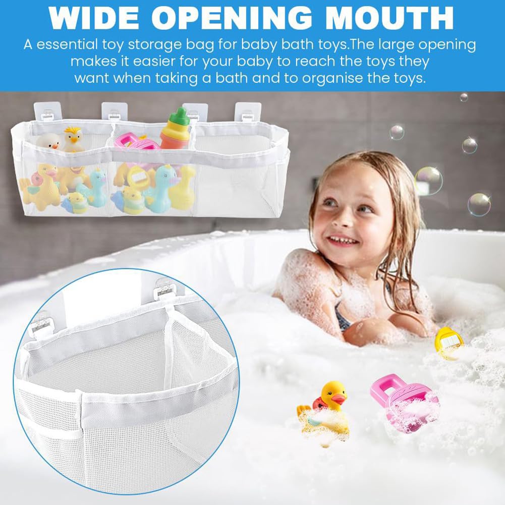 Badewannen Spielzeug Organizer Mit 3 Fächern - Aufbewahrungsnetz Mit Saugnäpfen Für Badezimmer