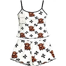 Highland Cow Cami Pajama Set Women's Ruffle Sleepwear S-XL