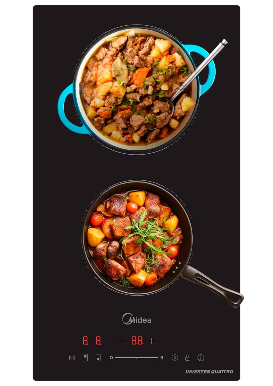 Midea Placa Inducción 2 fuegos 30 cm 3500 W - Vitroceramica Induccion Integrada con Panel de control tactil, Booster, 9 Niveles de Potencia, Dectector de Sartenes, Indicador de Luz, y Temporizador