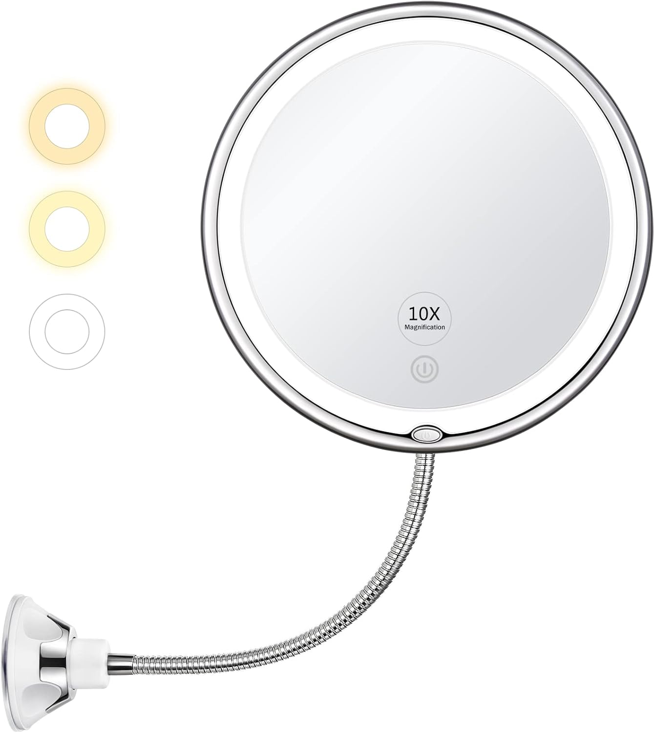 KEDSUM Lighted Makeup Mirror, 10X Magnifying Makeup Mirror with Suction Cups,, Upgraded 3 Colors