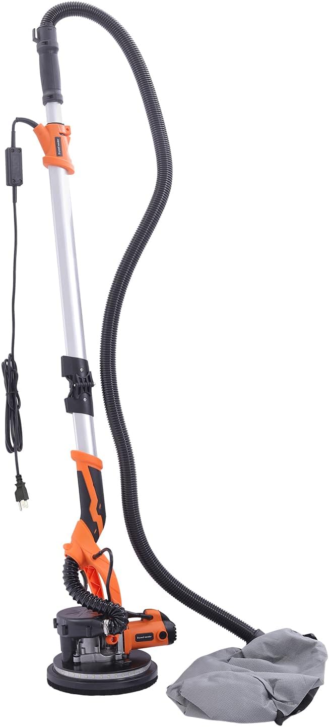 Drywall Sander, 850W Electric Wall and Ceiling Sanding Tool, with Dust Collection System, 6 Variable Speed 1300-2800RPM, LED Light, Foldable and Extendable Handle, 6PCS Sandpapers (Orange)