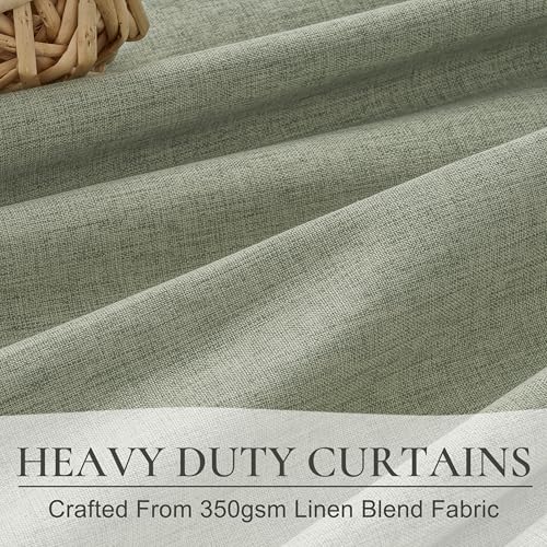 Image of Sage Green Blackout Linen Curtains 108 Inches Long for Living Room Bedroom, Pinch Pleated Boho Light Drapes Viral Window Curtain with Pinch Pleat Clips Thermal Insulated (40 inchWx108 inchLx2Panels Sage)