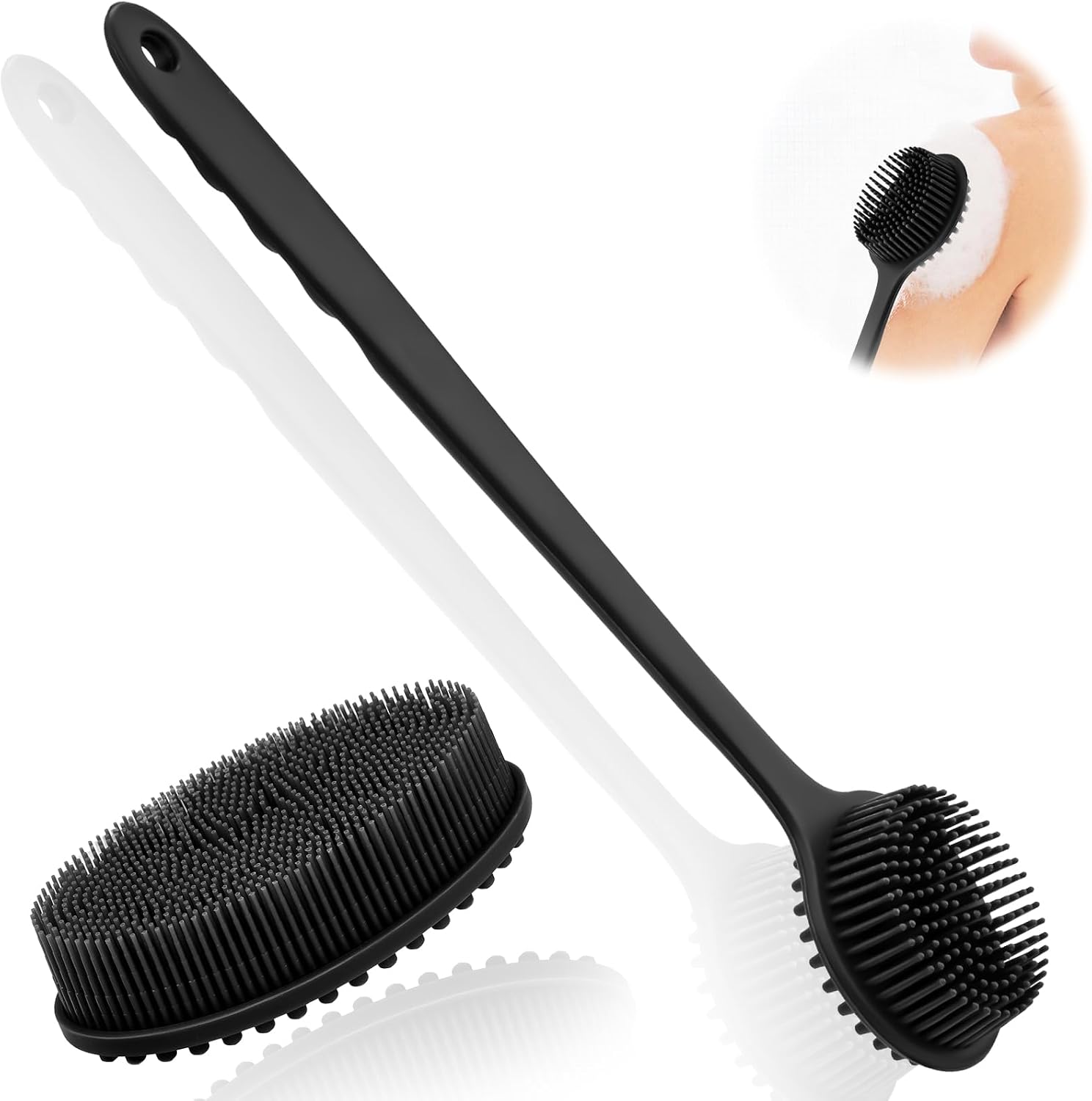 2 x Silicone Body Scrubber Black Body Brush Shower Brush Back Scrubber Back Brush for Shower Body Scrubber Brush Body Back Sponge Body Washer for Shower