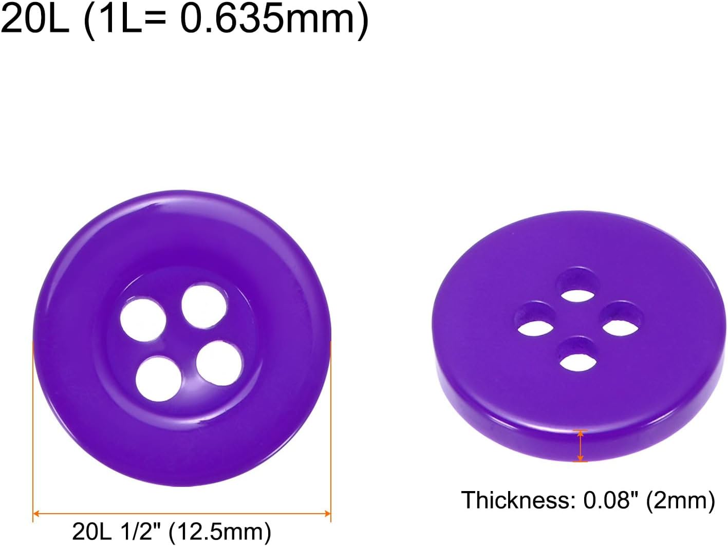 HARFINGTON 10pcs 20L Sewing Buttons 1/2"(12.5mm) Resin Round Flat 4-Hole Craft Replacement Buttons for Coats Sewing Clothing and DIY, Purple image 2