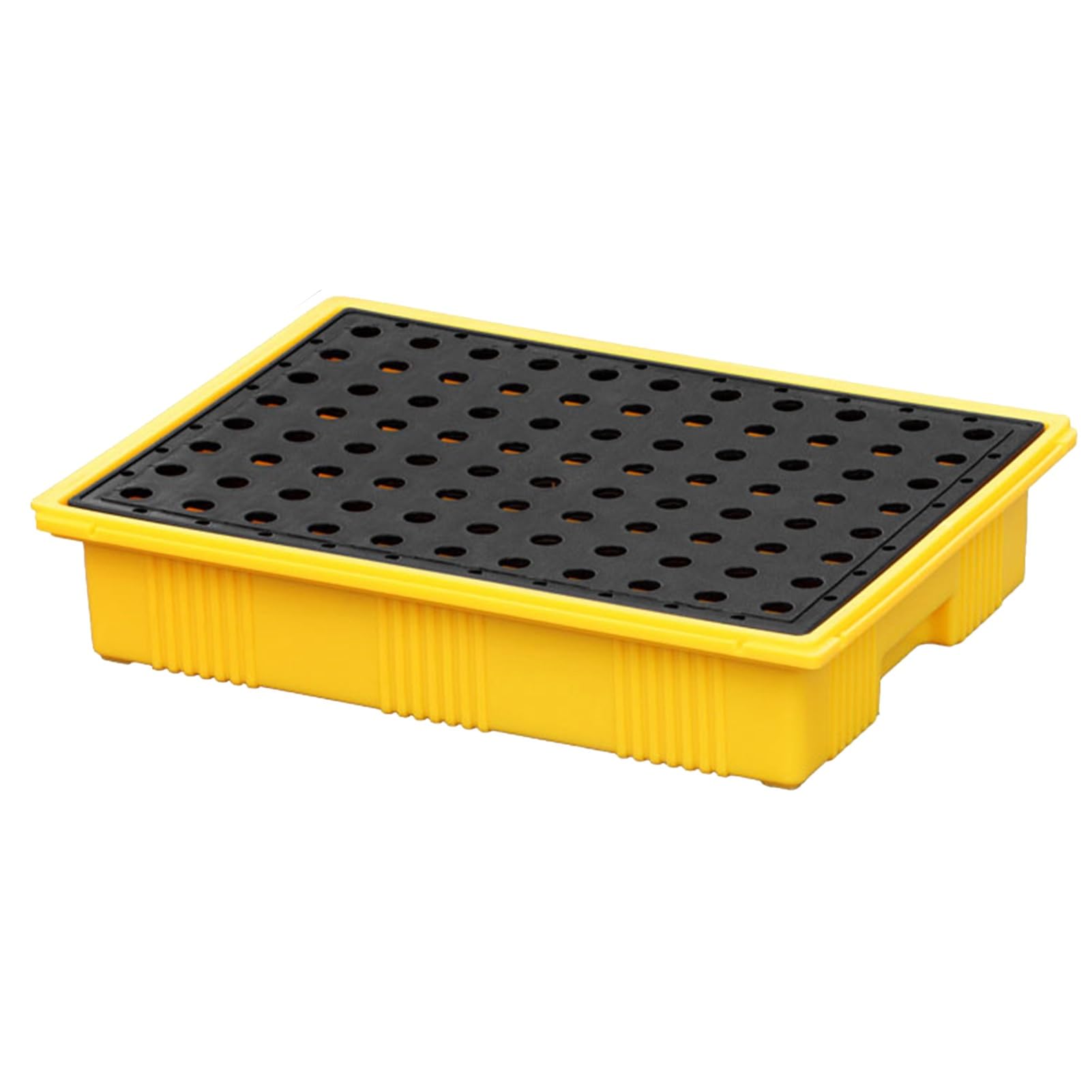 Spill Containment Pallet,Spill Containment Platform For Warehouses Factory And Garage Yellow And Black Polyethylene Leakproof Design Stackable Oil Drum Pallet 49X36X10Cm,49x36x10CM/19.3x118x94in