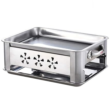 LOMESH 45 x 30 x 15cm Portable Stainless Steel Outdoor Chafing Dish BBQ Fish Stove Grill Plate - Silver