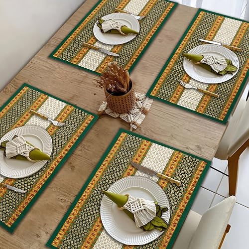 Image of Table Mats Set of 4 Handmade Reversible Heat Resistant | River Grass Dining Placemats Zero Plastic | Natural Madurkathi Eco Friendly | Rustic Boho Dcor | Nature Green Four Mats