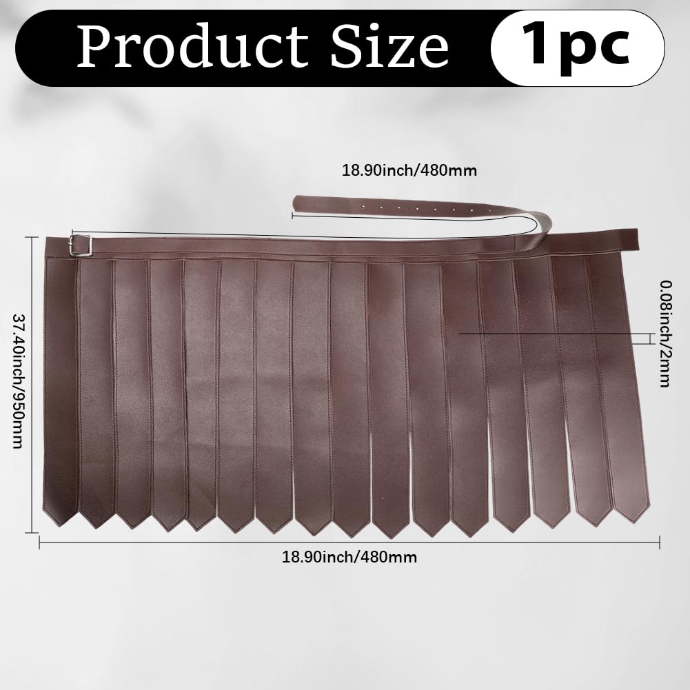 GORGECRAFT Roman Fringe Tassel Skirt Belt Brown PU Leather Renaissance Medieval Viking Adjustable Knight Warrior Armor Waistban Apron Buckle Gladiator Kilt Waist Belts for Cosplay Costume Men Women - Image 2