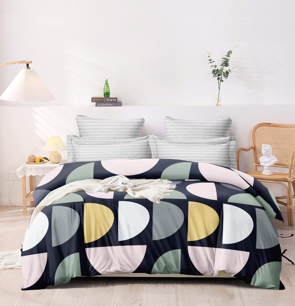 Yellow Glace Cotton Bedsheet - Fitted Sheet with Pillowcase -21