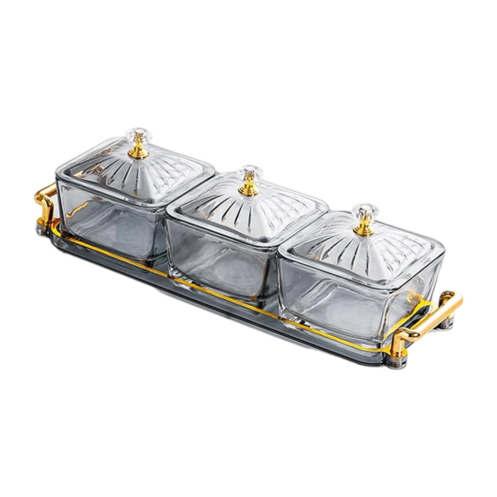 Qusinfc 3 Compartment Glass Snacks Bowls with Tray and Lid Dried Fruits Platters for Kitchen Counter Party Accessories Party Serving with Three Compartments