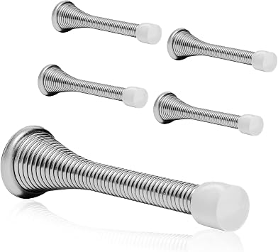 Spring Door Stopper, 5 Pcs Wall Mounted Spring Doorstop, Spring Door Stop for Walls, Silver