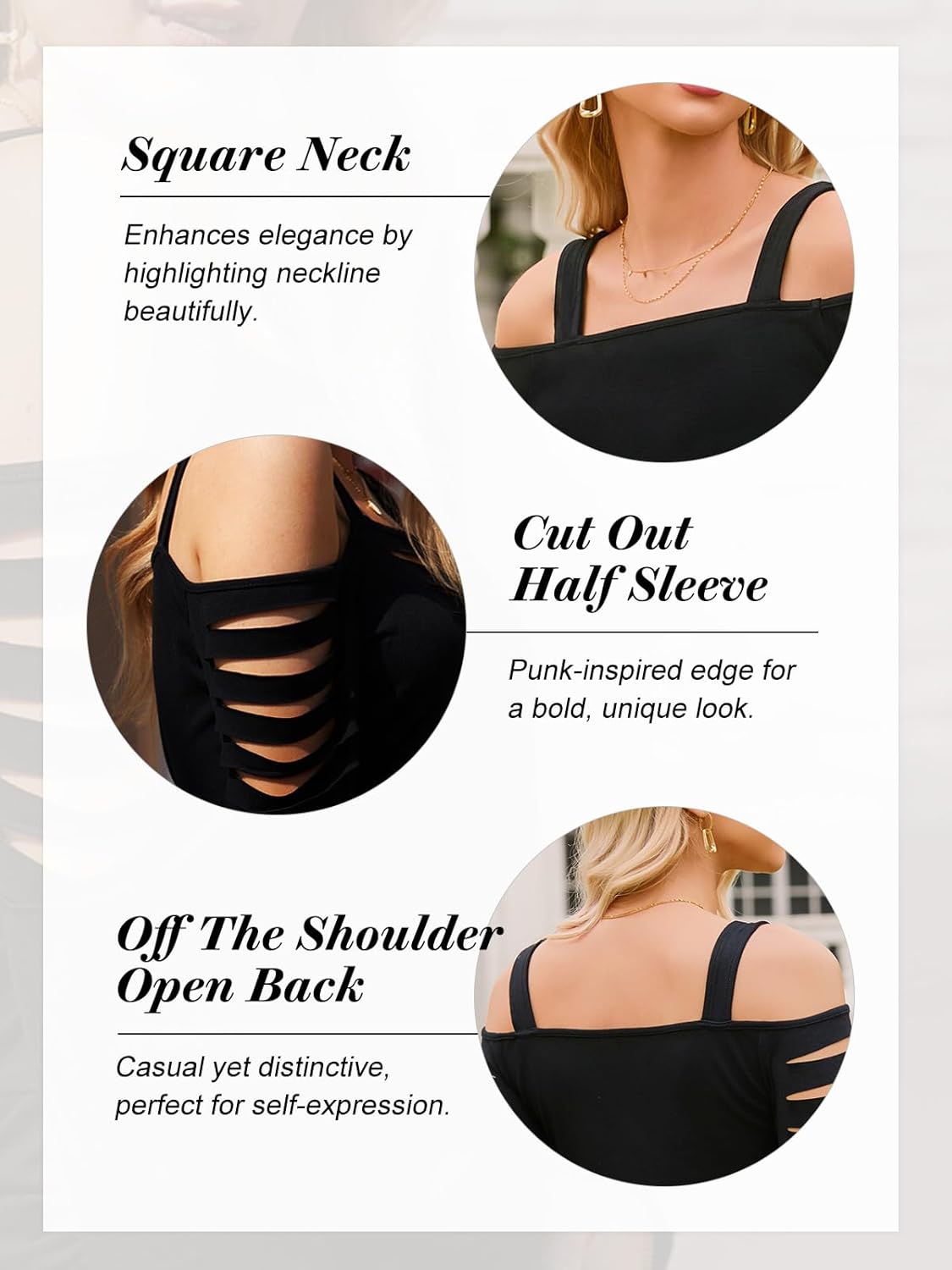 Bellelily Womens Cold Shoulder Tops Ladder Cut Out Shirt Square Neck Half Sleeve Blouses Sexy Casual Summer 2025 - Image 5