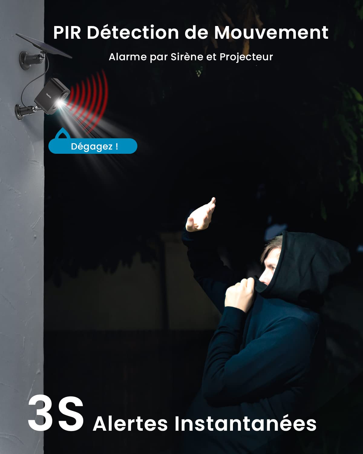 ieGeek 2K Camera Surveillance WiFi Exterieure sans Fil Solaire, Caméra Batterie, Vision Nocturne Couleur, AI & PIR Détection Mouvement, Audio Bidirectionnel, Étanche IP65, Alexa, ZS-GX3S, Noir