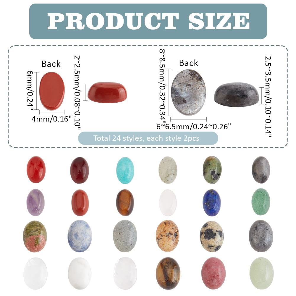 Lot De 50 Cabochons Pierres Naturelles 4mm - 25 Styles Différents (2 Chaque) - Dos Plat - Pour Bijoux DIY (boucles D'oreilles, Bracelets)