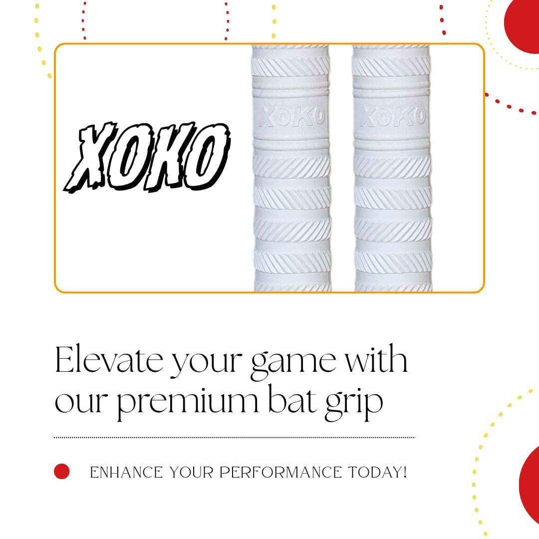 XOKO Premium Cricket Bat Handle Grip Set, Anti-Slip Rubber Material, White , 6 Grips with 1 Wooden Cone 1