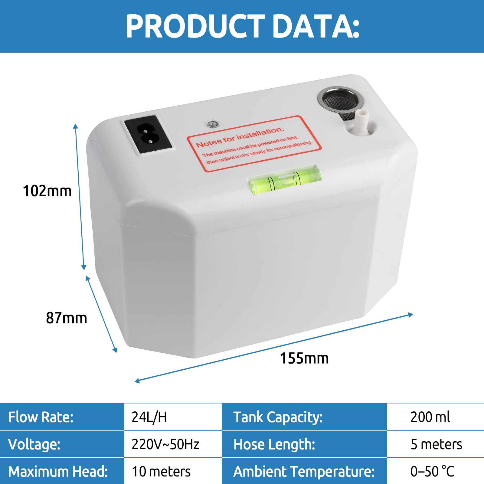 Bomba de Condensados Aire Acondicionado, Bomba de Condensado 24L/H, con Alarma ce Desbordamiento, Automática Silenciosa con Manguera ce 5m/Depósito ce Agua ce 200ml para Aires Acondicionados ce 8KW
