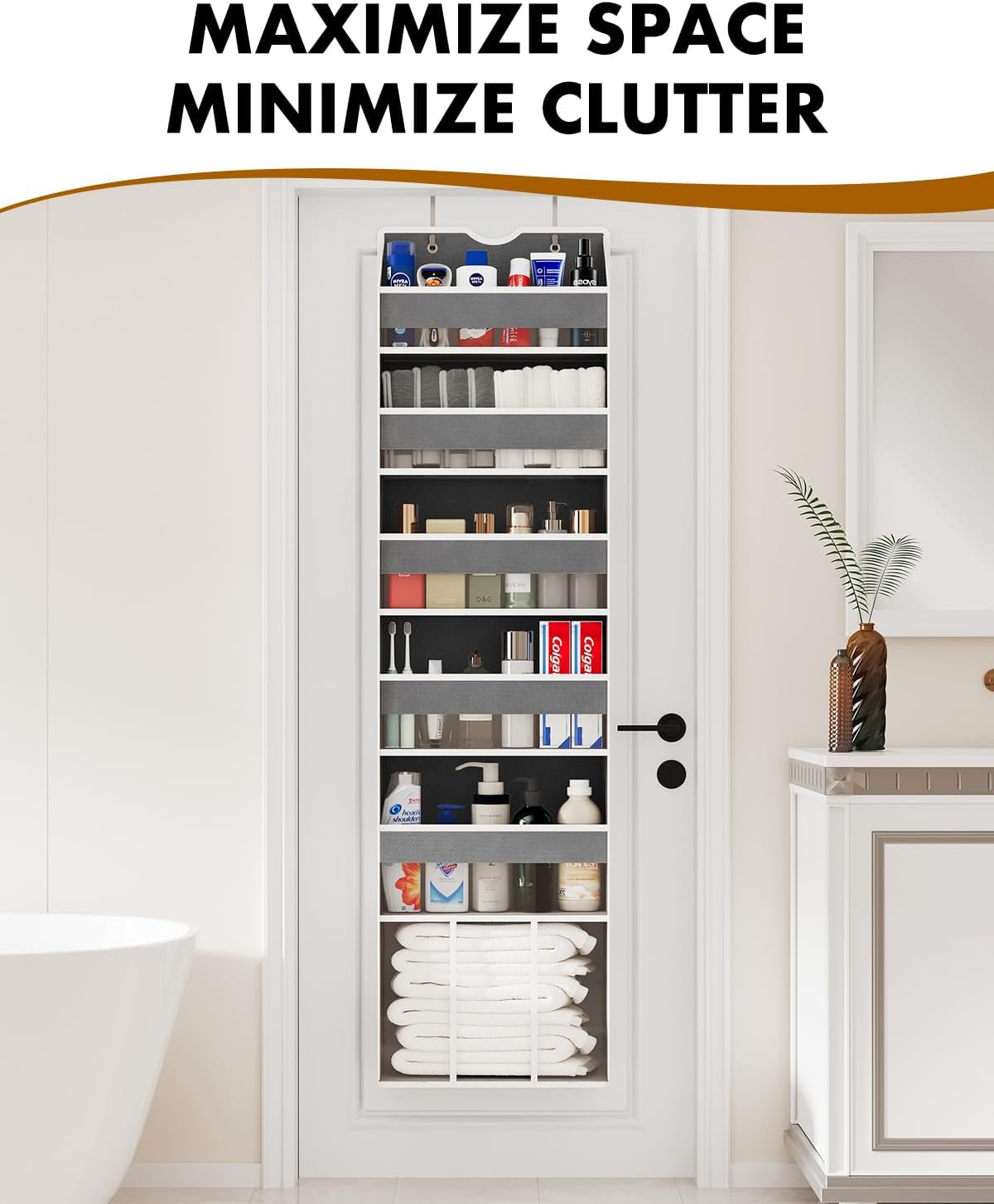 Over The Door Organizer, Hanging 6-Shelf Storage Organizer with 50lb Heavy Duty Perfect for Bathroom Closet Nursery Bedroom (Grey,1 Pack) - Image 7