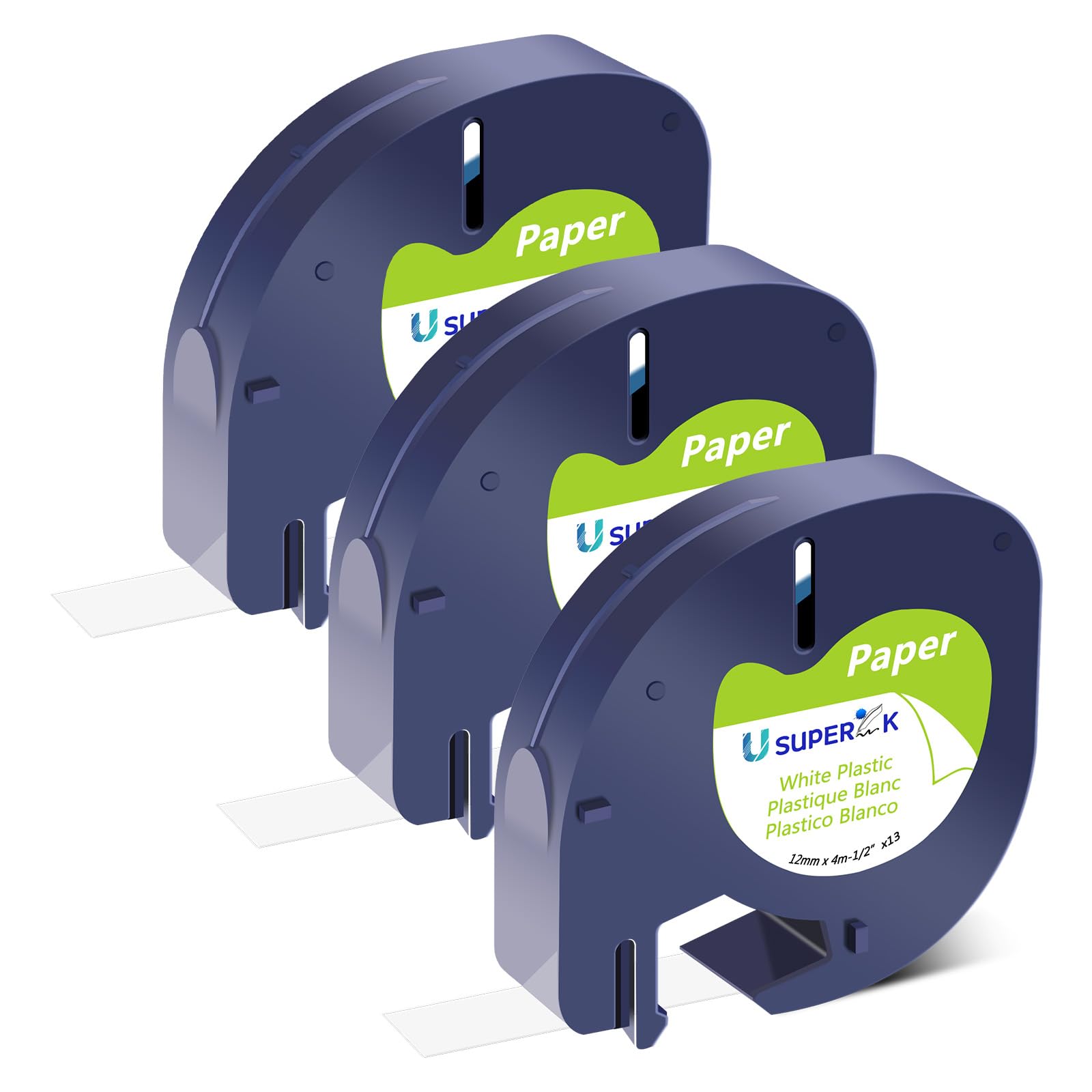 USUPERINK 3 Pack Compatible for Dymo Label Maker Refills 91330 10697 White Paper Label Tape 12mm x 4m (1/2" x 13') for Dymo LetraTag Refill 200B LT-