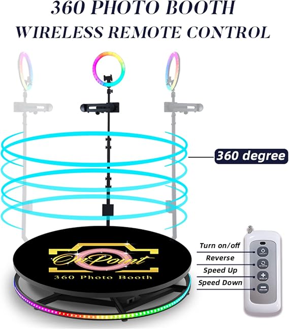 360° Photo Booth Machine for Parties, Remote Control Spin Camera Booth with Free Custom Logo, Accommodates 1-5 People, Automatic Slow Motion, Flight Case Included